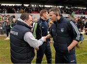 20 March 2016; Clare manager Davy Fitzgerald and Limerick manager TJ Ryan exchange a handshake after the game. Allianz Hurling League, Division 1B, Round 5, Clare v Limerick. Cusack Park, Ennis, Co. Clare. Picture credit: Diarmuid Greene / SPORTSFILE