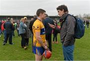 20 March 2016; Paul Flanagan, Clare, is interviewed after the game by Fintan O'Toole, GAA editor with The42.ie. Allianz Hurling League, Division 1B, Round 5, Clare v Limerick. Cusack Park, Ennis, Co. Clare. Picture credit: Diarmuid Greene / SPORTSFILE