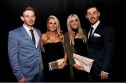 20 March 2016; Brighton and Hove Albion's Richie Towell, right, with Dundalk's Andy Boyle and Kaylie Donnegan, left and Kellie Kirwan before the 3 FAI International Soccer Awards. 3 FAI International Soccer Awards. RTE, Donnybrook, Dublin. Picture credit: David Maher / SPORTSFILE