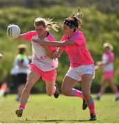 19 March 2016; Fiona McHale, Mayo and 2014 All Stars, in action against Niamh McEvoy, Dublin and 2015 All Stars. TG4 Ladies Football All-Star Tour, 2014 All Stars v 2015 All Stars. University of San Diego, Torero Stadium, San Diego, California, USA. Picture credit: Brendan Moran / SPORTSFILE