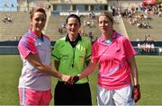 19 March 2016; Referee Maggie Farrelly with team captains Caroline O'Hanlon, Armagh and 2014 All Stars and Cora Staunton, Mayo and 2015 All Stars, before the game. TG4 Ladies Football All-Star Tour, 2014 All Stars v 2015 All Stars. University of San Diego, Torero Stadium, San Diego, California, USA. Picture credit: Brendan Moran / SPORTSFILE