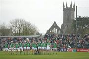 20 March 2016; The Limerick team stand together during the playing of the national anthem. Allianz Hurling League, Division 1B, Round 5, Clare v Limerick. Cusack Park, Ennis, Co. Clare. Picture credit: Diarmuid Greene / SPORTSFILE