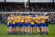 20 March 2016; The Clare team gather together in a huddle before the start of the game. Allianz Hurling League, Division 1B, Round 5, Clare v Limerick. Cusack Park, Ennis, Co. Clare. Picture credit: Diarmuid Greene / SPORTSFILE