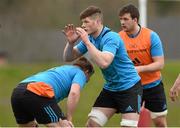 21 March 2016; Munster's Jack O'Donoghue prepares for a lineout alongside team-mates John Ryan, left, and Sean McCarthy during squad training. Munster Rugby Squad Training and Press Conference. University of Limerick, Limerick. Picture credit: Diarmuid Greene / SPORTSFILE