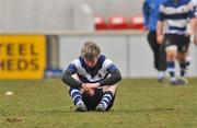 17 March 2010; A dejected Conor Hyland, Rockwell College, at the final whistle. Munster Schools Senior Cup Final, Rockwell College v PBC, Thomond Park, Limerick. Picture credit: Diarmuid Greene / SPORTSFILE