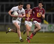 16 March 2016; Con Kavanagh, Kildare, in action against Daire Conway, Westmeath. EirGrid Leinster GAA Football U21 Championship, Semi-Final, Westmeath v Kildare, O'Moore Park, Portlaoise, Co. Laois. Picture credit: Matt Browne / SPORTSFILE