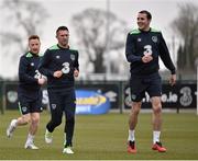 21 March 2016; Republic of Ireland's Robbie Keane, centre, John O'Shea, right, and Stephen Quinn during squad training. Republic of Ireland Squad Training. National Sports Campus, Abbotstown, Dublin.  Picture credit: David Maher / SPORTSFILE