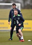 21 March 2016; Republic of Ireland's Jack Byrne, watched on by assistant manager Roy Keane, during squad training. Republic of Ireland Squad Training. National Sports Campus, Abbotstown, Dublin.  Picture credit: David Maher / SPORTSFILE
