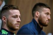 21 March 2016; Republic of Ireland's Jack Byrne and Matt Doherty, right, during a press conference. Republic of Ireland Press Conference. National Sports Campus, Abbotstown, Dublin.   Picture credit: David Maher / SPORTSFILE