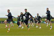21 March 2016; Republic of Ireland players, from left, Aiden McGeady, Kevin Doyle and Shane Duffy in action during squad training. Republic of Ireland Squad Training. National Sports Campus, Abbotstown, Dublin. Picture credit: David Maher / SPORTSFILE