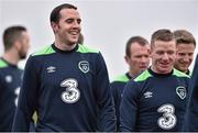 22 March 2016; Republic of Ireland's John O'Shea and Jonny Hayes during squad training. National Sports Campus, Abbotstown, Dublin. Picture credit: David Maher / SPORTSFILE