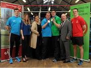 24 March 2016; Ireland's Olympic boxers have come out in force to show their support for Special Olympics Ireland ahead of the charity’s annual Collection Day next month on Friday, April 22nd. The boxers, who rank as some of Ireland’s most promising medal hopes at this summer’s Rio Olympics, welcomed athletes from Team Ireland to the Irish Athletic Boxing Association’s, IABA, High Performance Boxing Unit in Dublin yesterday, Wednesday 23rd. The boxers called on members of the public to dig deep on Collection Day, which is proudly supported by eir, as the charity seeks to raise €650,000 in 24 hours on April 22nd. Pictured are, from left to right, Adam Nolan, Wexford, Co. Wexford, former Irish Welterweight Champion, Michelle Toner, Head of CSR at eir, Annette Codd, Special Olympics, Mark Duffy, Tallaght, Co. Dublin, Special Olympics Bronze medalist in 11-a-side football, Keith Butler, Walkintowns, Co. Dublin, Special Olympics 800m Swimming Gold Medalist and fifth place in the 1500m Open Water, Fergal Caruth, CEO IABA, and Darren O’Neil, Kilkenny, Co. Kilkenny, current Senior Heavyweight Champion and European Silver Medalist. Boxing High Performance Unit, Dublin. Picture credit: Seb Daly / SPORTSFILE