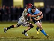 23 March 2016; Billy Dardis, UCD, is tackled by Jack Burke, Trinity College Dublin. Annual Rugby Colours, UCD v Trinity College Dublin, College Park, Trinity College, Dublin. Picture credit: Seb Daly / SPORTSFILE