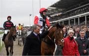 18 March 2016; Victoria Pendleton is interviewed after finishing fifth on Pacha Du Polder in the St. James’s Place Foxhunter Steeple Chase Challenge Cup. Prestbury Park, Cheltenham, Gloucestershire, England. Picture credit: Cody Glenn / SPORTSFILE