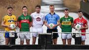 24 March 2016; Pictured are, from left, Ultan Harney, Roscommon, Brian Reape, Mayo, Mark Sherry, Kildare, Andy Foley, Dublin, Jack Savage, Kerry, and Stephen Cronin, Cork, who were in Dublin to preview the EirGrid GAA U21 Leinster, Connacht and Munster Finals where Dublin take on Kildare, Roscommon will meet Mayo and Kerry will play Cork. Leeson Street Bridge, Dublin. Picture credit: Stephen McCarthy / SPORTSFILE