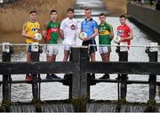 24 March 2016; Pictured are, from left, Ultan Harney, Roscommon, Brian Reape, Mayo, Mark Sherry, Kildare, Andy Foley, Dublin, Jack Savage, Kerry, and Stephen Cronin, Cork, who were in Dublin to preview the EirGrid GAA U21 Leinster, Connacht and Munster Finals where Dublin take on Kildare, Roscommon will meet Mayo and Kerry will play Cork. Leeson Street Bridge, Dublin. Picture credit: Stephen McCarthy / SPORTSFILE