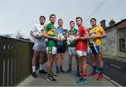 24 March 2016; Pictured are, from left, Mark Sherry, Kildare, Jack Savage, Kerry, Andy Foley, Dublin, Brian Reape, Mayo, Stephen Cronin, Cork, and Ultan Harney, Roscommon, who were in Dublin to preview the EirGrid GAA U21 Leinster, Connacht and Munster Finals where Dublin take on Kildare, Roscommon will meet Mayo and Kerry will play Cork. Leeson Street Bridge, Dublin. Picture credit: Stephen McCarthy / SPORTSFILE