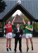 24 March 2016; Pictured is EirGrid representative David Martin with Stephen Cronin, Cork, and Jack Savage, Kerry, who were in Dublin to preview the EirGrid GAA U21 Leinster, Connacht and Munster Finals where Dublin take on Kildare, Roscommon will meet Mayo and Kerry will play Cork. Herbert Park Hotel, Ballsbridge, Dublin. Picture credit: Stephen McCarthy / SPORTSFILE