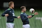 24 March 2016; Republic of Ireland's Robbie Brady, right, and Alex Pearce during squad training. Aviva Stadium, Lansdowne Road, Dublin. Picture credit: David Maher / SPORTSFILE