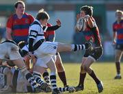 7 March 2010; Eoin O'Shaugnessy, PBC, has his kick blocked by Darren Ryan, St Munchin's. Avonmore Munster Rugby Schools Senior Cup Semi-Final, St Munchin's v PBC, Young Munster RFC, Tom Clifford Park, Rosbrien, Limerick. Picture credit: Diarmuid Greene / SPORTSFILE *** Local Caption ***