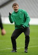 19 March 2010; Ireland captain Brian O'Driscoll reacts during the squad captain's run ahead of their RBS Six Nations Rugby Championship match against Scotland on Saturday. Croke Park, Dublin. Picture credit: Brendan Moran / SPORTSFILE