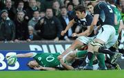 20 March 2010; Tommy Bowe, Ireland, goes over to score his side's second try. RBS Six Nations Rugby Championship, Ireland v Scotland, Croke Park, Dublin. Picture credit: David Maher / SPORTSFILE