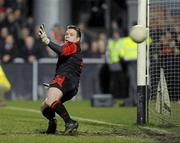 20 March 2010; Down Goalkeeper, Declan Aider, watches a Stephen McDonnell penalty fly past him. Allianz GAA National Football League, Down v Armagh, Division 2, Round 5, Pairc Esler, Newry, Co. Down. Picture credit: Oliver McVeigh / SPORTSFILE