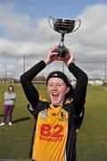 21 March 2010; NUI Maynooth captain Niamh O'Sullivan lfits the cup. Giles Cup Final, NUI Maynooth v Waterford IT, St Clare's, DCU, Ballymun, Dublin. Picture credit: Brian Lawless / SPORTSFILE