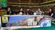 24 March 2016; From left, former Republic of Ireland International's Kevin Kilbane, and Kevin Fahey, Game On pundit Alan Cawley and Golfer Gary Murphy talking to Game On presenter Hugh Cahill at the 2FM Game On International Special at the Aviva Fan Studio in Aviva Stadium. 70 lucky fans had the opportunity to attend the broadcast of the Aviva sponsored Game On on RTÉ 2FM previewing the upcoming friendly internationals for the Republic of Ireland against Switzerland and Slovakia in the Aviva Stadium. Aviva Stadium, Lansdowne Road, Dublin. Picture credit: Brendan Moran / SPORTSFILE