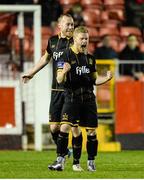 24 March 2016; Dundalk's Daryl Horgan celebrates after scoring his team's third goal with team mate Chris Shields. SSE Airtricity League Premier Division, St Patrick's Athletic v Dundalk. Richmond Park, Dublin. Picture credit: Seb Daly / SPORTSFILE