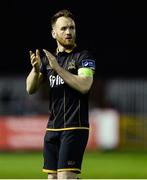 24 March 2016; Dundalk captain Stephen O'Donnell salutes the supporters following his side's victory. SSE Airtricity League Premier Division, St Patrick's Athletic v Dundalk. Richmond Park, Dublin. Picture credit: Seb Daly / SPORTSFILE