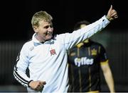 24 March 2016; Dundalk manager Stephen Kenny salutes supporters following his side's victory. SSE Airtricity League Premier Division, St Patrick's Athletic v Dundalk. Richmond Park, Dublin. Picture credit: Seb Daly / SPORTSFILE