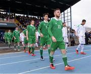 24 March 2016; Jack Byrne, Republic of Ireland, makes his way onto the pitch with his team-mates. UEFA U21 Championship Qualifier, Republic of Ireland v Italy. RSC, Waterford. Picture credit: Matt Browne / SPORTSFILE