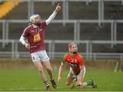 26 March 2016; Cormac Boyle, Westmeath, appeals to an umpire after hitting a wide as Alan Corcoran, Carlow, looks on. Allianz Hurling League Division 2A Final, Carlow v Westmeath. O'Connor Park, Tullamore, Co Offaly. Picture credit: Piaras Ó Mídheach / SPORTSFILE