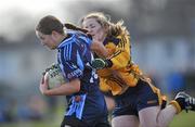 21 March 2010; Gemma Begley, UUJ, in action against Sinead Finnegan, DCU. O'Connor Cup Final, Dublin City University v University of Ulster Jordanstown, St Clare's, DCU, Ballymun, Dublin. Picture credit: Brian Lawless / SPORTSFILE