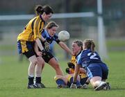 21 March 2010; Christine Farrelly and Lyndsey Davey, left, DCU, in action against Roisin Rafferty, left, and Laura McGillion, UUJ. O'Connor Cup Final, Dublin City University v University of Ulster Jordanstown, St Clare's, DCU, Ballymun, Dublin. Picture credit: Brian Lawless / SPORTSFILE