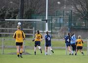 21 March 2010; Ciara McAnespie, right, DCU, watches her shot go in for DCU's first goal. O'Connor Cup Final, Dublin City University v University of Ulster Jordanstown, St Clare's, DCU, Ballymun, Dublin. Picture credit: Brian Lawless / SPORTSFILE