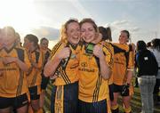 21 March 2010; DCU players Niamh McEvoy, left, and Sinead Finnegan, celebrate after the match. O'Connor Cup Final, Dublin City University v University of Ulster Jordanstown, St Clare's, DCU, Ballymun, Dublin. Picture credit: Brian Lawless / SPORTSFILE