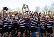 21 March 2010; Terenure College captain Rob Somerville and vice-captain Stephen O'Neill, left, lift the cup. Leinster Schools Junior Cup Final, St Michael's College v Terenure College, Donnybrook Stadium, Dublin. Picture credit: Pat Murphy / SPORTSFILE