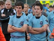 21 March 2010; St Michael's College players Luke Martin, left, and Richie Allen show their disappointment after the game. Leinster Schools Junior Cup Final, St Michael's College v Terenure College, Donnybrook Stadium, Dublin. Picture credit: Pat Murphy / SPORTSFILE