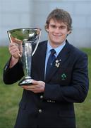 21 March 2010; Ireland captain Rhys Ruddock with the Under 20 Six Nations Championship trophy. The Four Seasons Hotel, Ballsbridge, Dublin. Picture credit: Brendan Moran / SPORTSFILE