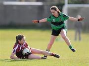 21 March 2010; Jenny Mannion, NUIG, in action against Emma Doherty, QUB. O'Connor Shield Final, Queen's University Belfast v National University of Ireland, Galway, St Clare's, DCU, Ballymun, Dublin. Picture credit: Brian Lawless / SPORTSFILE
