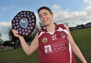 21 March 2010; NUIG's injured captain Ellanna Hackett with the shield. O'Connor Shield Final, Queen's University Belfast v National University of Ireland, Galway, St Clare's, DCU, Ballymun, Dublin. Picture credit: Brian Lawless / SPORTSFILE