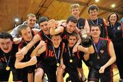 22 March 2010; Saint Eunans College players celebrate after with the cup. U19B Boys - All-Ireland Schools League Finals 2010, Carrigaline Community School, Cork v Saint Eunans College, Letterkenny. National Basketball Arena, Tallaght, Dublin. Picture credit: David Maher / SPORTSFILE