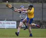 26 March 2016; Micheal Kelly, Roscommon, in action against Peter Treanor, Monaghan. Allianz Hurling League Division 3A Final, Roscommon v Monaghan, Fr. Tierney Park, Ballyshannon, Co. Donegal. Picture credit: Oliver McVeigh / SPORTSFILE