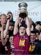 26 March 2016; Westmeath captain Aonghus Clarke lifts the cup after the game. Allianz Hurling League Division 2A Final, Carlow v Westmeath. O'Connor Park, Tullamore, Co Offaly. Picture credit: Piaras Ó Mídheach / SPORTSFILE