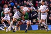 26 March 2016; Denis Buckley, Connacht, is tackled by Jamie Heaslip, Leinster. Guinness PRO12, Round 18, Connacht v Leinster, Sportsground, Galway. Picture credit: Stephen McCarthy / SPORTSFILE