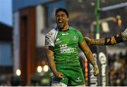 26 March 2016; Connacht's Bundee Aki celebrates at the final whistle. Guinness PRO12, Round 18, Connacht v Leinster, Sportsground, Galway. Picture credit: Ramsey Cardy / SPORTSFILE