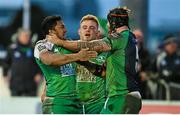 26 March 2016; Bundee Aki, left, and Aly Muldowney, Connacht, celebrate following their side's victory. Guinness PRO12, Round 18, Connacht v Leinster. The Sportsground, Galway. Picture credit: Stephen McCarthy / SPORTSFILE