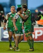 26 March 2016; Bundee Aki and Aly Muldowney, Connacht, celebrate following their side's victory. Guinness PRO12, Round 18, Connacht v Leinster. The Sportsground, Galway. Picture credit: Stephen McCarthy / SPORTSFILE